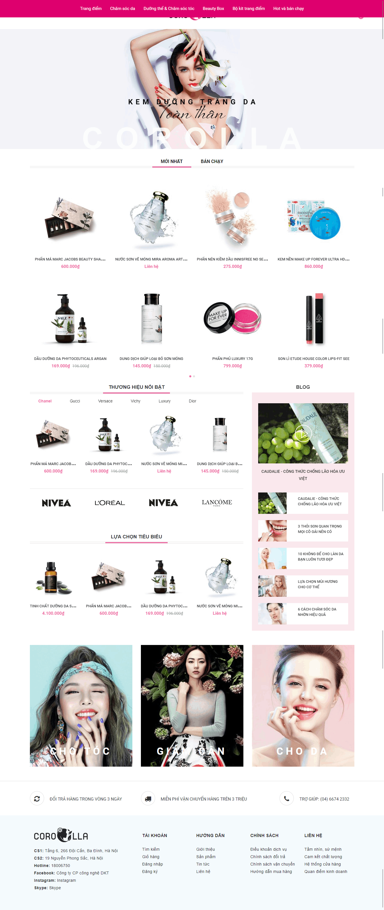 Thiết kế website Thiết kế website bán mỹ phẩm, làm đẹp Corolla