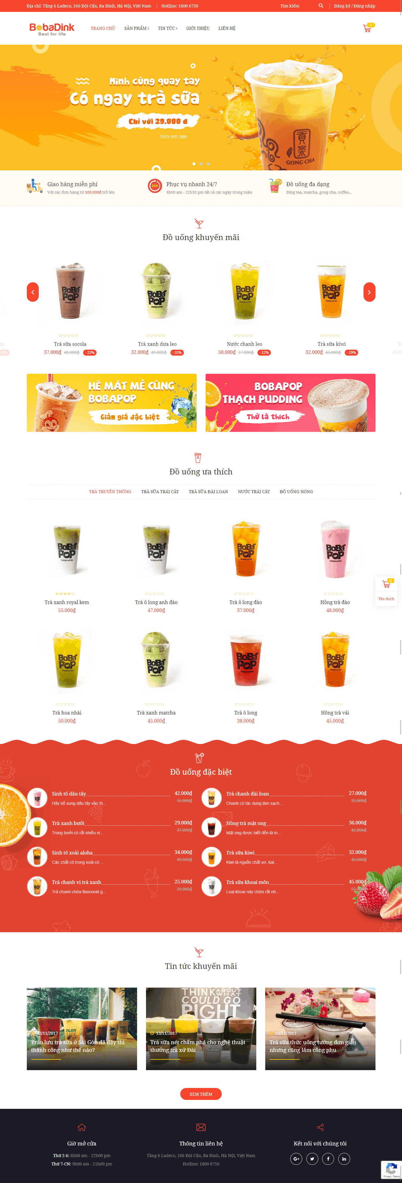 Thiết kế website Thiết kế website nhà hàng, khách sạn BobaDrink