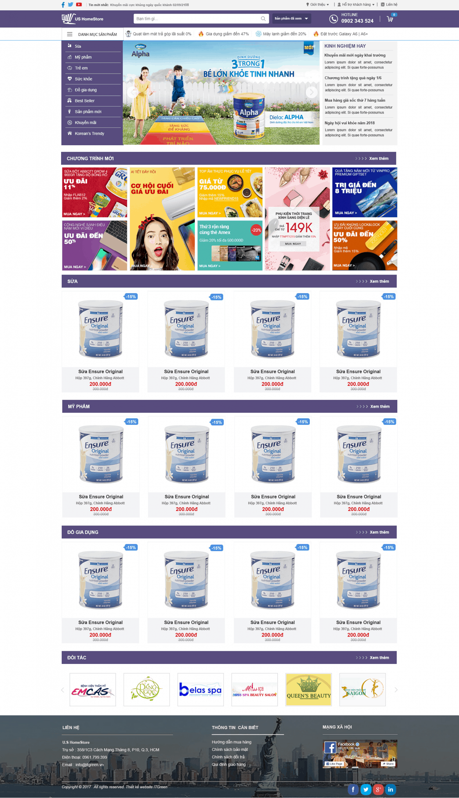 Thiết kế website Thiết kế website sản phẩm sua tuoi us home